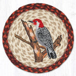 Earth Rugs Eco-Friendly Bird Decor – Round Braided Jute Trivet with Hand-Stenciled Woodpecker