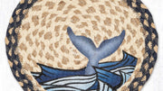 Rustic Coastal Whale Tail Printed Round Braided Jute Hot Pad