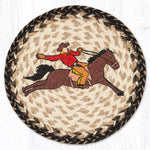 Earth Rugs Bucking Cowboy Printed Round Jute Trivet 10"x10" Rustic Hot Pad
