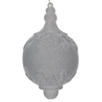 Vickerman MT196207D 4" Silver Flocked Drop Finial Ornament 3/Bag