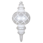 Vickerman MT198911D 13" White Candy Finish Net Top Finial Ornament With Glitter Accents