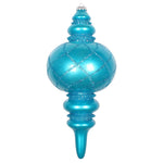 Vickerman MT198912D 13" Turquoise Candy Finish Net Top Finial Ornament With Glitter Accents
