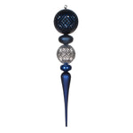 Vickerman MT199141 33" Midnight Blue Silver And Blue Durian Candy And Matte Finial Ornament