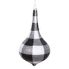 Vickerman MT2213180 8" White Black Plaid Glitter Drop Ornament 2 Per Bag.
