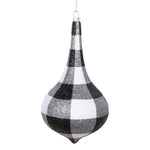 Vickerman MT2213180 8" White Black Plaid Glitter Drop Ornament 2 Per Bag.