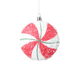 Vickerman MT2215910 4" White Red Green Swirl Flat Ball Ornament 4 Per Bag.