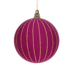 Vickerman MT229165 4" Dark Purple Round Ornament 3 Per Bag.Ring Hanger.