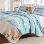 Greenland Home Fashions Maui Bonus Quilt Set with Tropical Embroidery, Oversized Cotton, Decorative Pillows Included