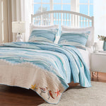 Greenland Home Fashions Maui Multi Quilt Set – Oversized, Cotton-Linen Blend, Embroidered Coastal Design, Prewashed & Machine Washable