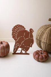 Rustic Iron Turkey Sculptural Accent With Foldable Easel Back 24