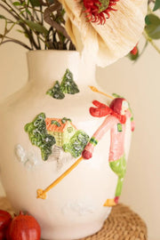 Ceramic Christmas Skier Vase With Hand-Painted Details 12
