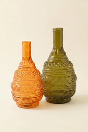 Set of 2 Pressed Glass Vases With Vibrant Jewel Tone Colors 17.5