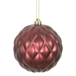 Vickerman N173465D 6" Burgundy Matte Round Pine Cone Ornament With Drilled And Wired Caps. Comes 4 Per Bag.