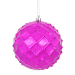 Vickerman N174270D 4.75" Fuchsia Shiny Diamond Bauble Ornament With Drilled And Wired Caps. Comes 4 Per Bag.