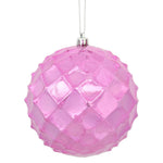 Vickerman N174279D 4.75" Pink Shiny Diamond Bauble Ornament With Drilled And Wired Caps. Comes 4 Per Bag.