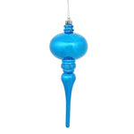 Vickerman N174502D 8" X 2.75" Blue Shiny Finial Ornament With Drilled And Wired Caps. Comes 3 Per Bag.