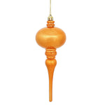Vickerman N174518D 8" X 2.75" Burnished Orange Shiny Finial Ornament With Drilled And Wired Caps. Comes 3 Per Bag.