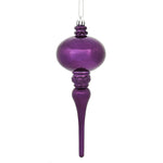 Vickerman N174526D 8" X 2.75" Plum Shiny Finial Ornament With Drilled And Wired Caps. Comes 3 Per Bag.