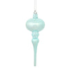Vickerman N174532D 8" X 2.75" Baby Blue Shiny Finial Ornament With Drilled And Wired Caps. Comes 3 Per Bag.