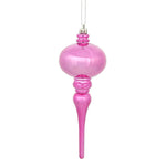 Vickerman N174545D 8" X 2.75" Mauve Shiny Finial Ornament With Drilled And Wired Caps. Comes 3 Per Bag.