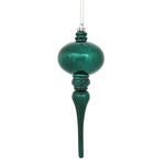Vickerman N174562D 8" X 2.75" Sea Blue Shiny Finial Ornament With Drilled And Wired Caps. Comes 3 Per Bag.