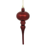 Vickerman N174565D 8" X 2.75" Burgundy Shiny Finial Ornament With Drilled And Wired Caps. Comes 3 Per Bag.