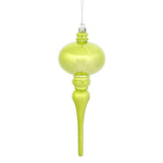 Vickerman N174573D 8" X 2.75" Lime Shiny Finial Ornament With Drilled And Wired Caps. Comes 3 Per Bag.