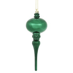 Vickerman N174574D 8" X 2.75" Midnight Green Shiny Finial Ornament With Drilled And Wired Caps. Comes 3 Per Bag.