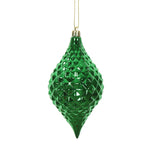 Vickerman N174904D 6" X 3" Green Shiny Diamond Drop Ornament With Drilled And Wired Caps. Comes 4 Per Bag.