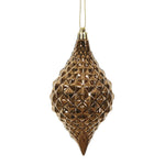 Vickerman N174976D 6" X 3" Mocha Shiny Diamond Drop Ornament With Drilled And Wired Caps. Comes 4 Per Bag.
