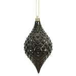 Vickerman N174984D 6" X 3" Gunmetal Shiny Diamond Drop Ornament With Drilled And Wired Caps. Comes 4 Per Bag.