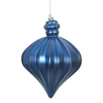 Vickerman N175802D 6" Blue Matte Onion Drop Ornament With Drilled And Wired Caps. Comes 4  Per Bag.