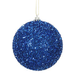 Vickerman N178002 4" Blue Tinsel Ball Ornament 4 Per Bag