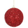 Vickerman N178003 4" Red Tinsel Ball Ornament 4 Per Bag