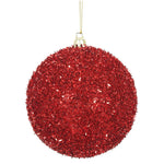Vickerman N178003 4" Red Tinsel Ball Ornament 4 Per Bag