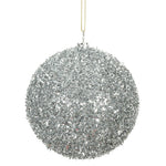 Vickerman N178007 4" Silver Tinsel Ball Ornament 4 Per Bag