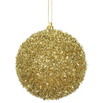 Vickerman N178008 4" Gold Tinsel Ball Ornament 4 Per Bag