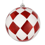 Vickerman N180803 8" Red Ball With White Diamond Glitter Christmas Ornament
