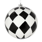 Vickerman N180417 4" Black Ball With White Diamond Glitter Christmas Ornament 4 Per Bag