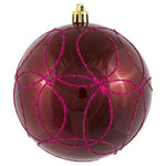 Vickerman N182421D 4" Berry Red Candy Finish Ornament With Circle Glitter Pattern 4 Per Bag
