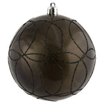 Vickerman N182484D 4" Gunmetal Candy Finish Ornament With Circle Glitter Pattern 4 Per Bag