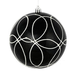 Vickerman N182417D 4" Black Candy Finish Ornament With Circle Glitter Pattern 4 Per Bag