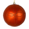 Vickerman N182418D 4" Burnished Orange Candy Finish Ornament With Circle Glitter Pattern 4 Per Bag