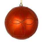 Vickerman N182618D 6" Burnished Orange Candy Ornament With Circle Glitter Pattern 3 Per Bag