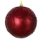 Vickerman N182419D 4" Wine Candy Finish Ornament With Circle Glitter Pattern 4 Per Bag