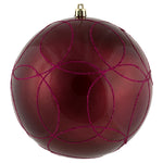 Vickerman N182621D 6" Berry Red Candy Ornament With Circle Glitter Pattern 3 Per Bag
