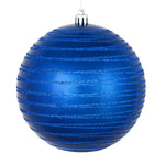 Vickerman N187602D 4" Blue Candy Finish Ball Ornament With Glitter Lines 4 Per Bag