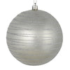 Vickerman N187607D 4" Silver Candy Finish Ball Ornament With Glitter Lines 4 Per Bag