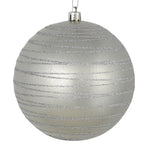 Vickerman N187607D 4" Silver Candy Finish Ball Ornament With Glitter Lines 4 Per Bag