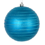 Vickerman N187812D 6" Turquoise Candy Finish Ball Ornament With Glitter Lines 3 Per Bag